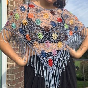 Light Blue Shawl colorful with rhinestone accents